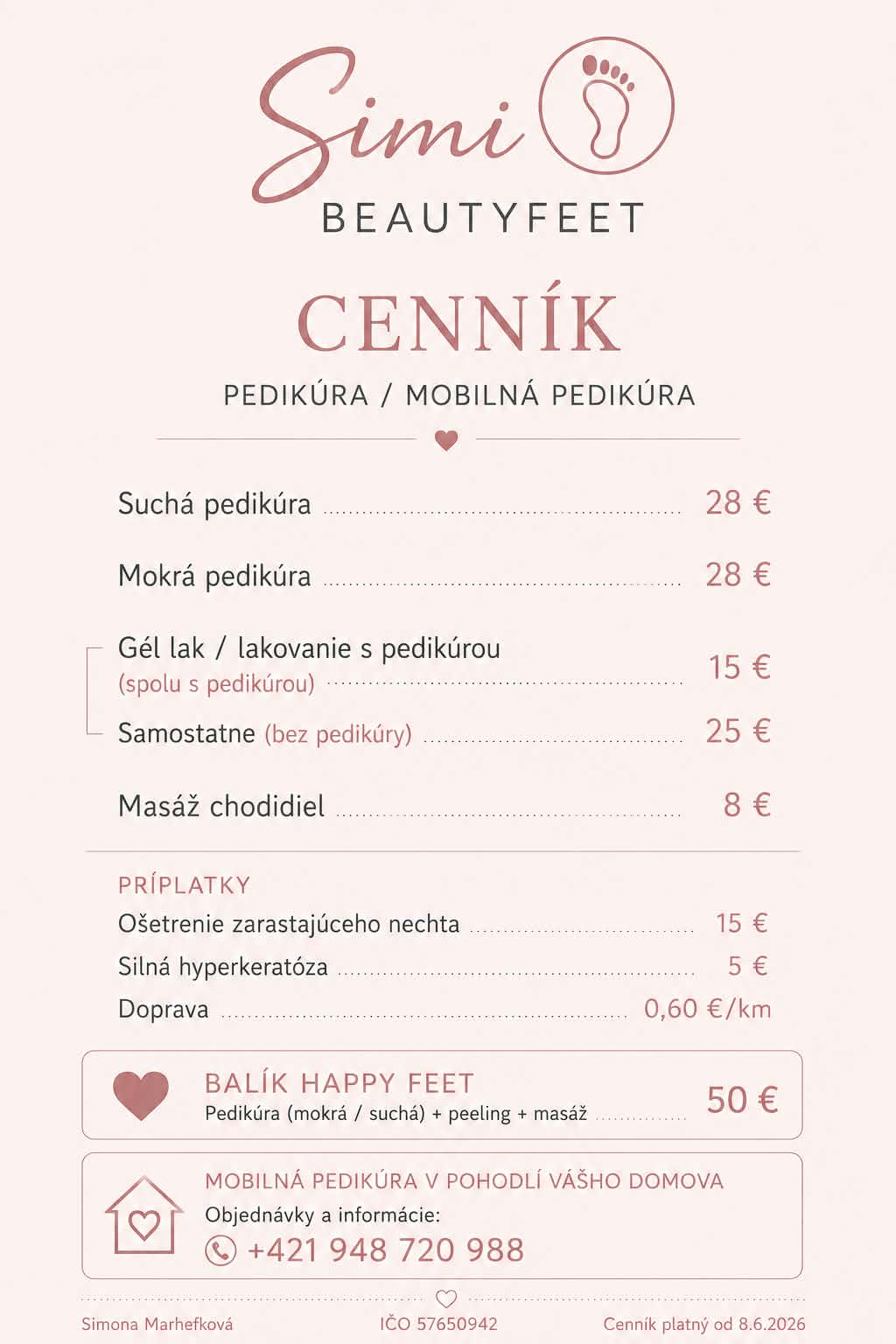 Referenčný cenník Simi Beautyfeet